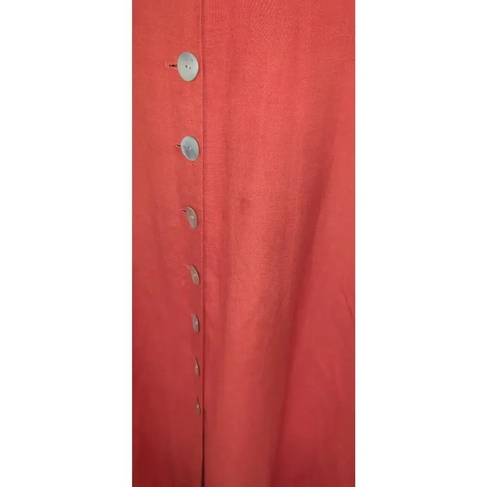 Coldwater Creek Orange Linen Blend Dress Sz 14 Mother Pearl Buttons Down FLAWS - Picture 8 of 16